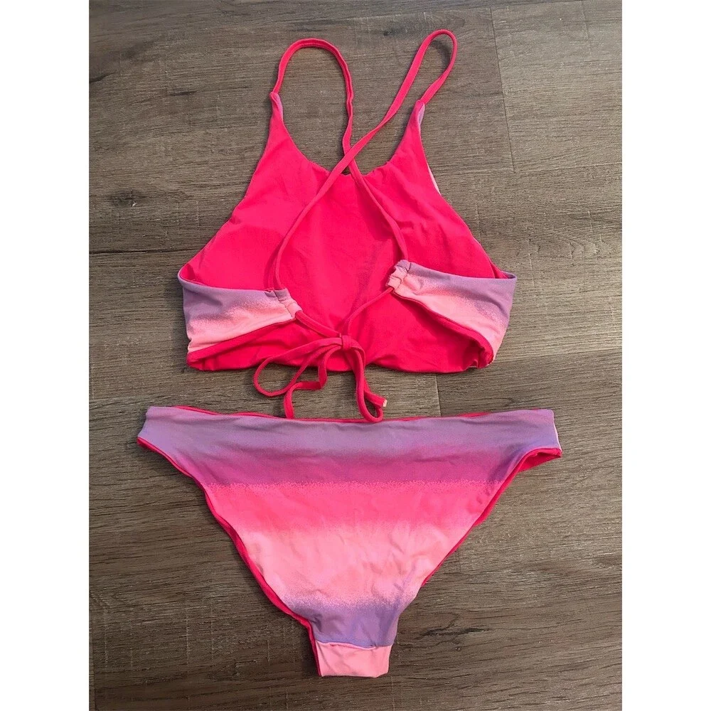 Bikini Set Womens Size M Reversible Ombre High Neck Halter 2 Piece